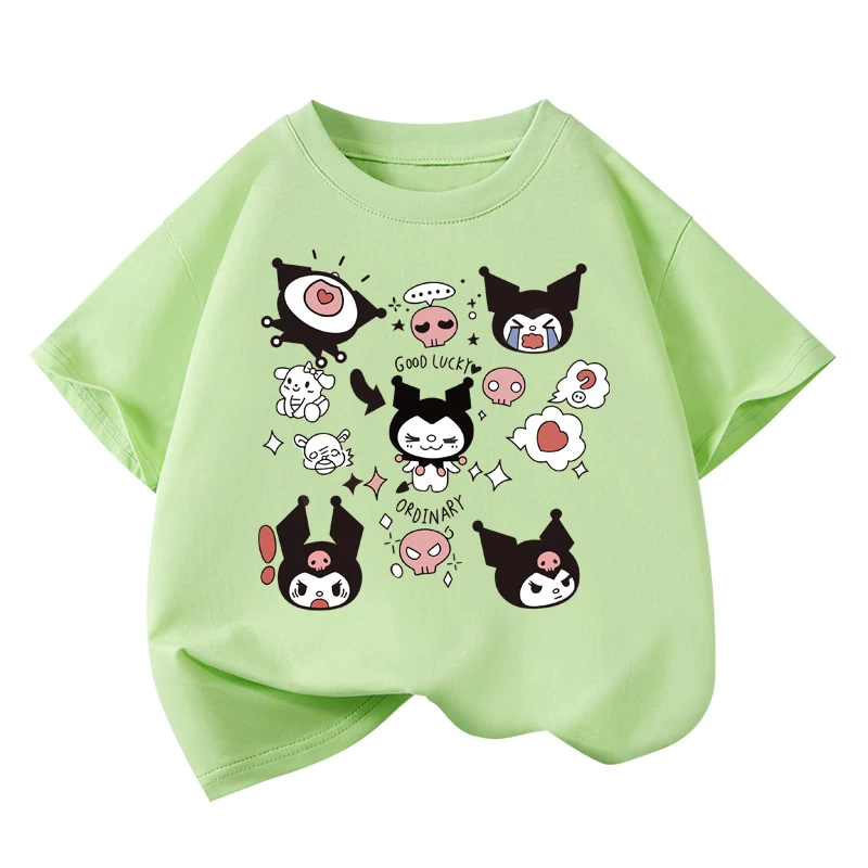 Áo thun cotton ngắn tay Little Hope cho bé gái, áo mùa hè dễ thương Kuromi dành cho trẻ lớn, kiểu dáng rộng, tay lửng