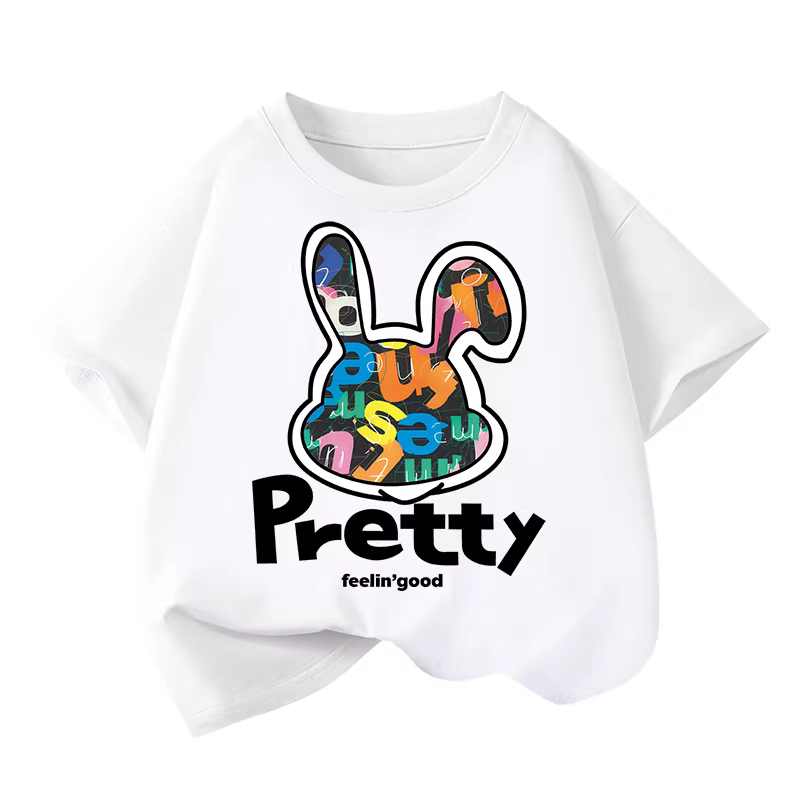 Áo thun cotton ngắn tay Little Hope cho bé gái, mùa hè 2025, kiểu rộng rãi, in chữ, cổ tròn, quần áo trẻ em