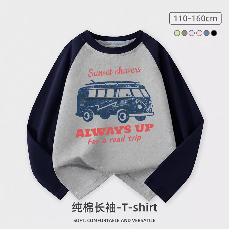 Áo thun dài tay bé trai thu đông 2025 kiểu mới thời trang áo bé trai chất liệu cotton nguyên chất in hình hoạt hình dễ thương và phong cách