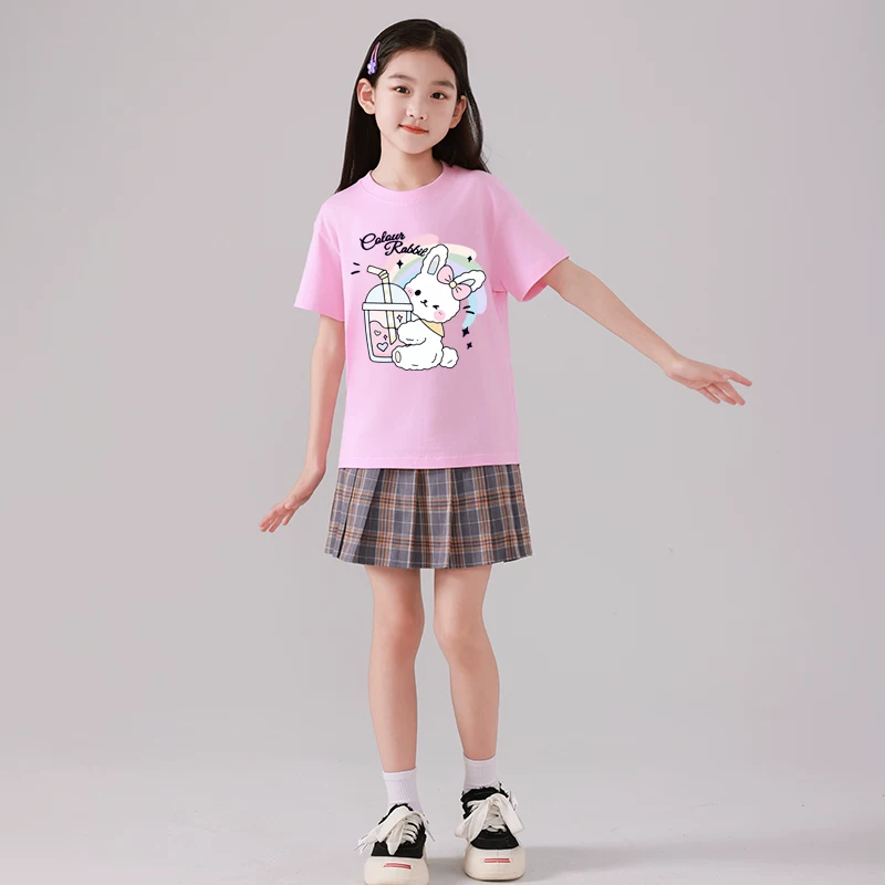 Áo thun ngắn tay bé gái 2025 mẫu mới dễ thương in hình quần áo trẻ em gái chất liệu cotton nguyên chất thấm hút mồ hôi thoáng khí cổ tròn