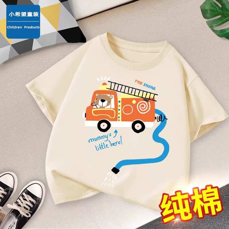 Áo thun bé trai tay ngắn in hình hoạt hình kiểu dáng 2025 chất liệu cotton 100% thoáng mát thời trang mùa hè