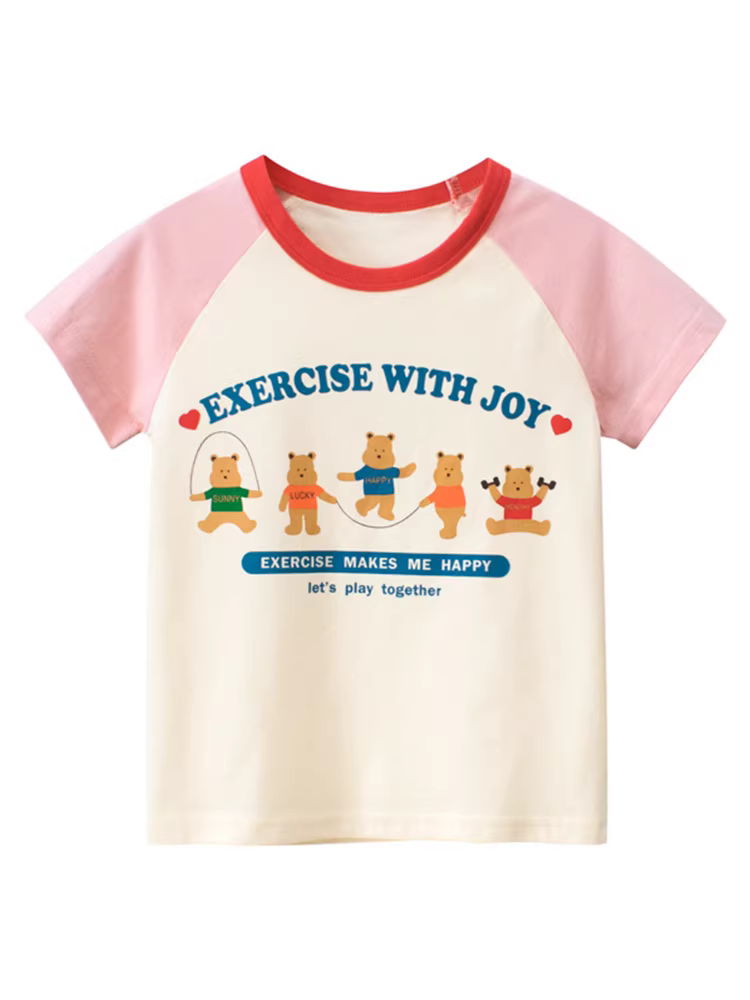 Áo thun ngắn tay cho bé gái mùa hè mới phong cách Hàn Quốc hình gấu hoạt hình mềm mại cho bé áo mỏng cổ tròn nửa tay cho trẻ em