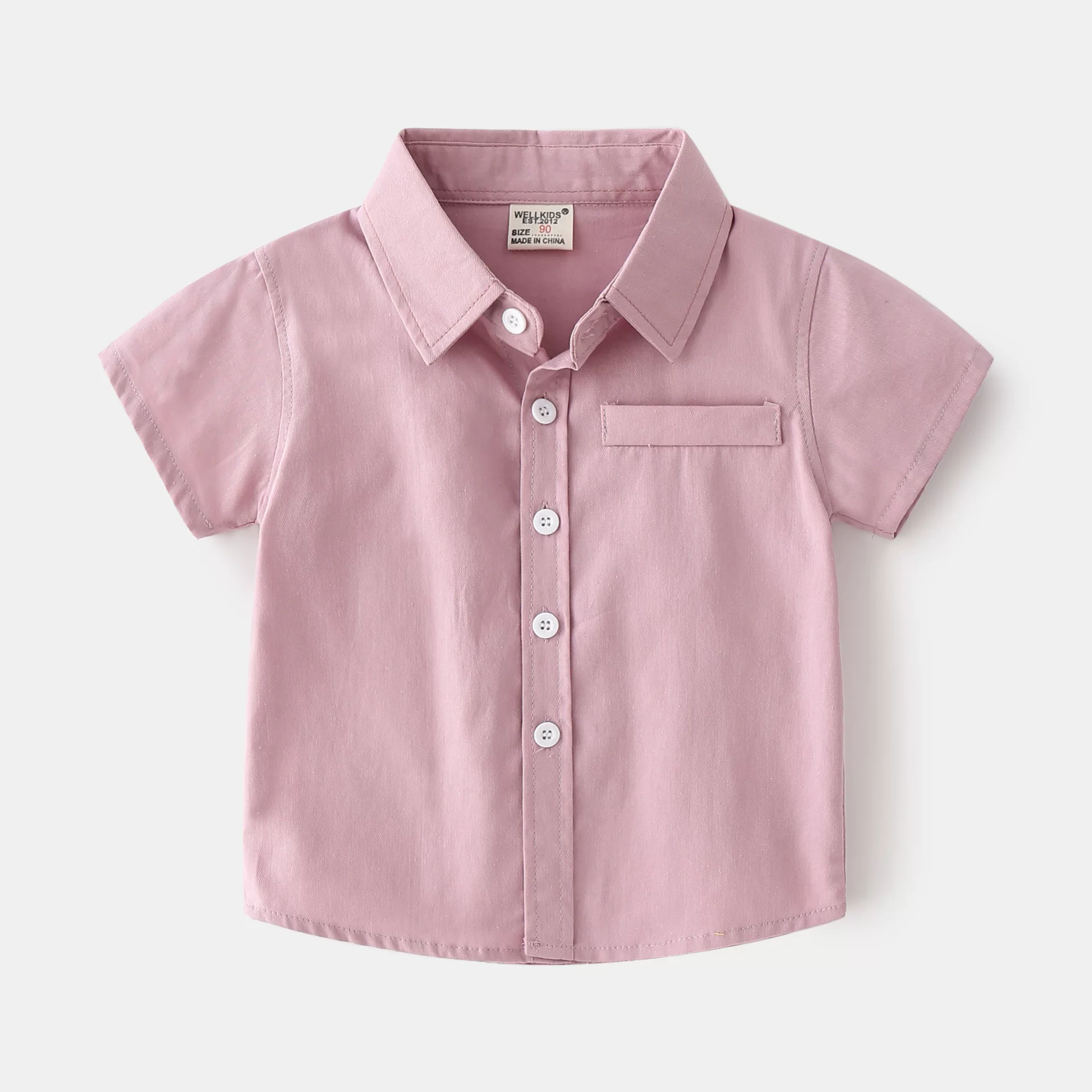 Áo sơ mi ngắn tay cho bé trai, kiểu dáng mùa hè mới, thiết kế cổ áo bằng vải cotton màu trơn, kiểu dáng mỏng hợp thời trang giản dị dành cho trẻ nhỏ và trẻ trung bình