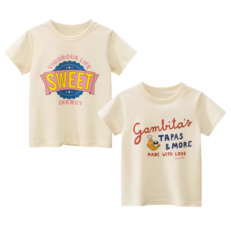 Áo thun ngắn tay cotton nguyên chất cho bé gái mùa hè 2025 phong cách Hàn Quốc giản dị và sành điệu, mỏng và thoáng khí cho trẻ nhỏ và bé gái