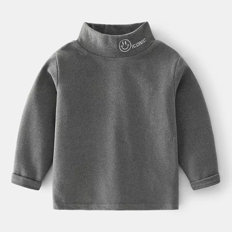 Quần lót giữ nhiệt cổ lọ cho trẻ em dành cho bé gái và bé trai, quần áo mùa đông, áo thun dài tay, màu trơn hợp thời trang