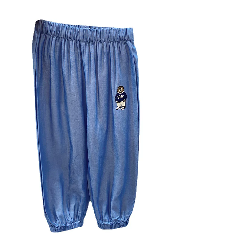 Quần jogger mỏng thoáng khí cho bé trai mùa hè quần trẻ em thường ngày quần rộng rãi họa tiết gấu denim chống muỗi thời trang
