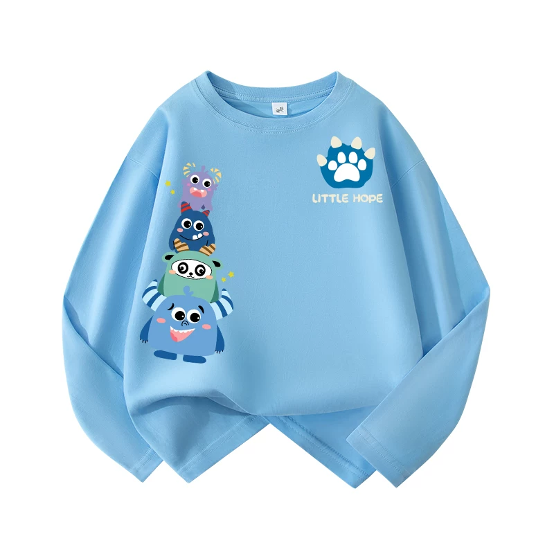 Áo thun dài tay trẻ em thương hiệu thời thượng, chất liệu cotton nguyên chất, dáng rộng, quần áo xuân thu bé trai 2025, áo thun bé trai in hình khủng long hoạt hình, áo lót.