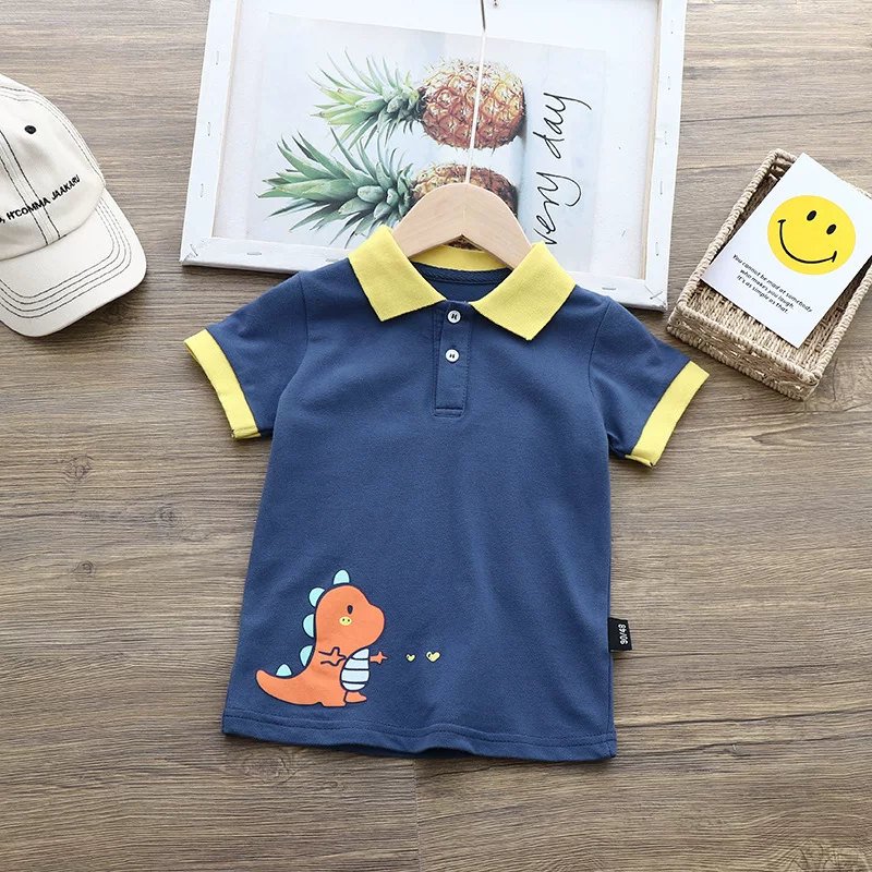 Áo polo bé trai có cổ, chất liệu cotton nguyên chất, kiểu dáng thời trang mùa hè mới, áo thun ngắn tay họa tiết khủng long trẻ em, kiểu dáng thời thượng 2