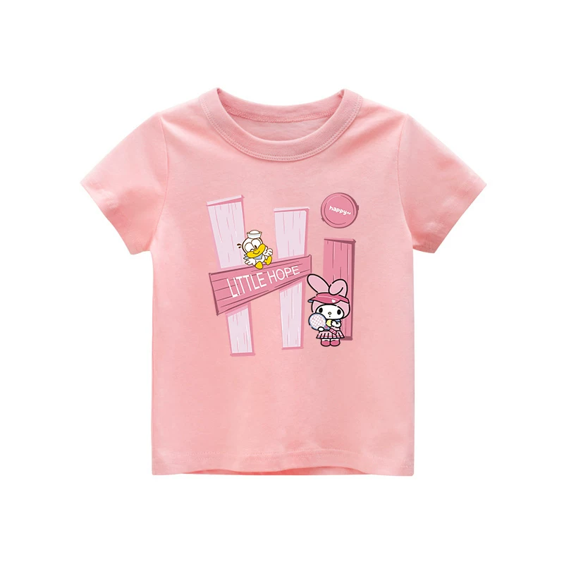 Áo thun ngắn tay cotton nguyên chất cho bé gái Melody, quần áo trẻ em hợp thời trang mùa hè, áo thun ngắn thời trang và hợp thời trang cho bé gái.