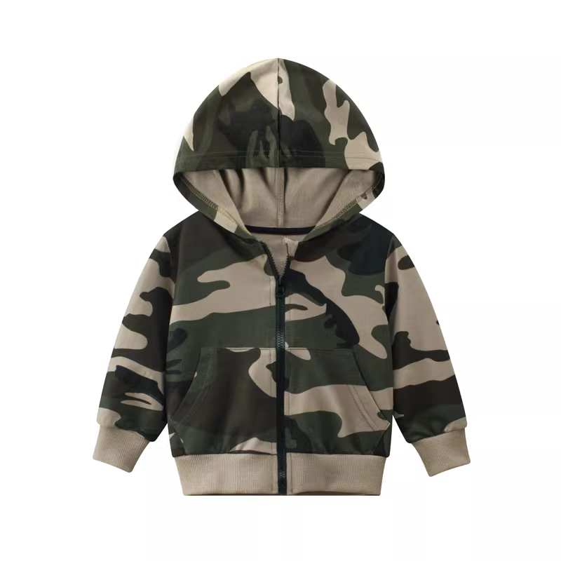 Áo khoác hoodie ngụy trang cho bé trai, phong cách xuân thu, quần áo trẻ em mới, áo khoác thường ngày phong cách Hàn Quốc cho trẻ em, áo trẻ em hợp thời trang top 5