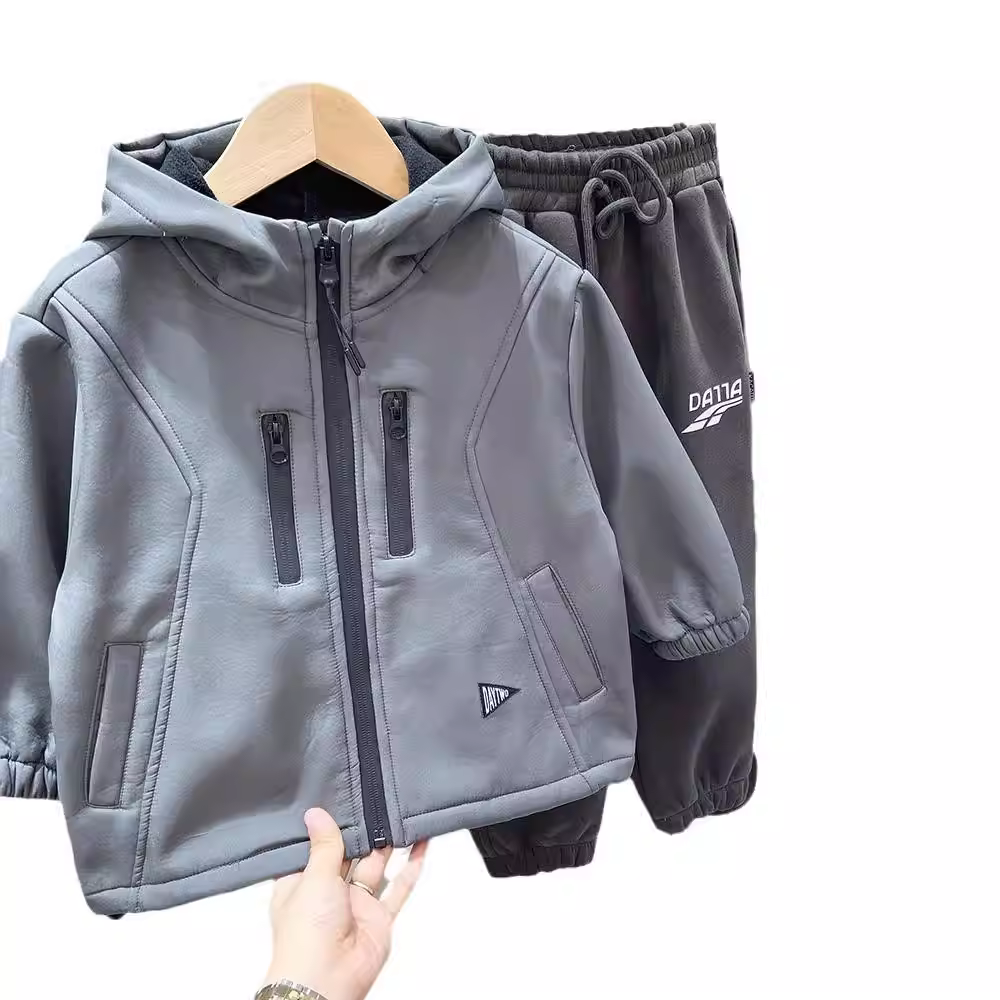 Áo khoác lông cừu tất cả trong một dành cho trẻ em, phong cách thu đông, quần áo leo núi tổng hợp dành cho bé trai, áo khoác chống gió, áo khoác mềm dày dặn và ấm áp