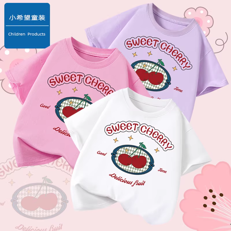 Áo thun ngắn tay cho bé gái, chất liệu cotton nguyên chất, áo sơ mi nửa tay thường ngày mùa hè cho bé gái, trẻ trung và lớn tuổi, quần áo mùa hè dễ thương và rộng rãi