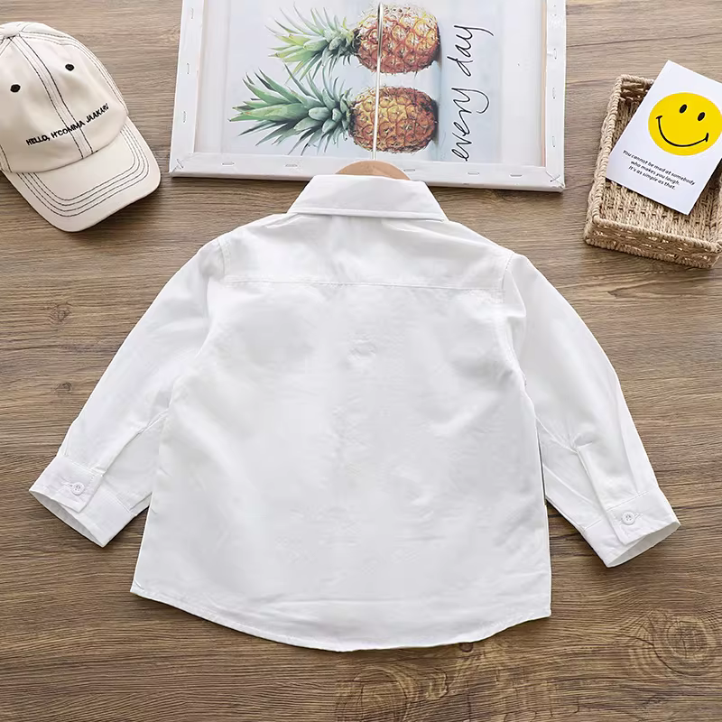 Áo sơ mi phối màu cho bé trai mùa xuân 2025 kiểu Hàn Quốc mới, cổ trụ, tay dài, chất liệu mỏng, kiểu dáng thời trang, năng động