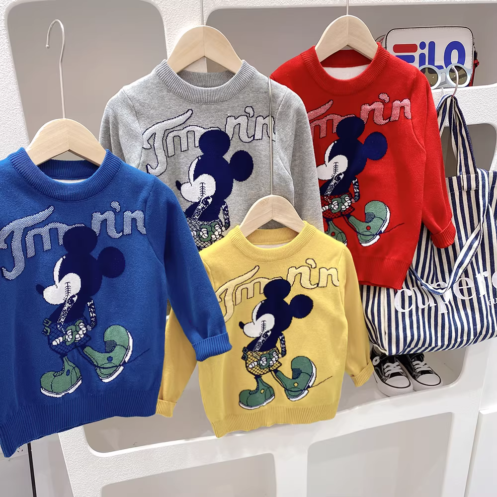Áo len dệt kim hai lớp cho trẻ em, kiểu hoạt hình mới năm 2025, áo len chui đầu cho bé trai, trẻ mới biết đi và trẻ nhỏ, chất dày, kiểu dáng thời trang