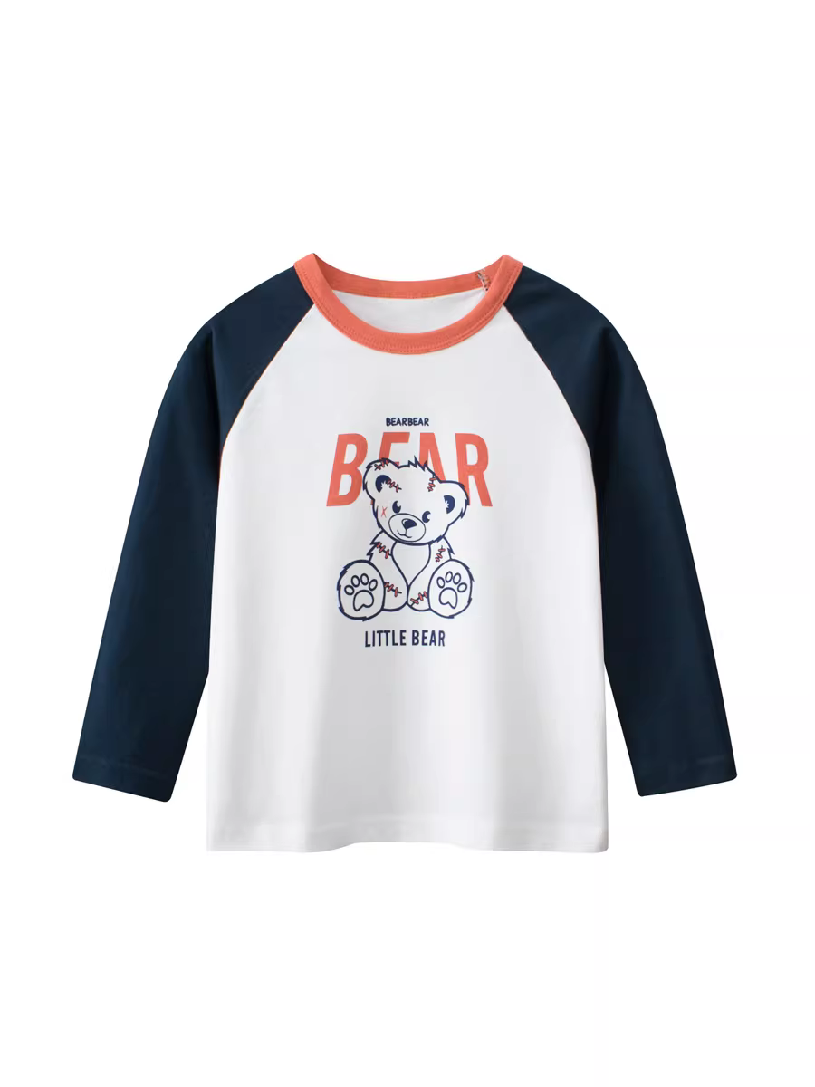 Áo thun dài tay cotton nguyên chất cho bé trai, mùa xuân 2025, quần áo trẻ em, áo thun cổ tròn, áo mùa thu cho trẻ từ 1-3 tuổi