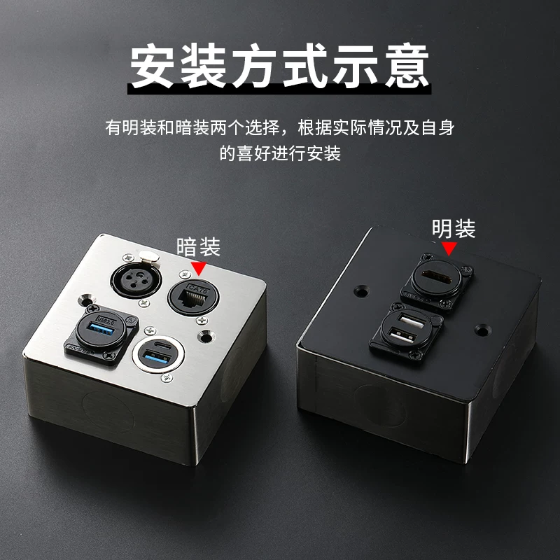 AVSSZ đa năng hình chữ D loại 86 ổ cắm trên tường 4 lỗ ổ cắm nối đất nắp ổ cắm bằng thép không gỉ chải bóng ổ cắm điện XLR 2-gang