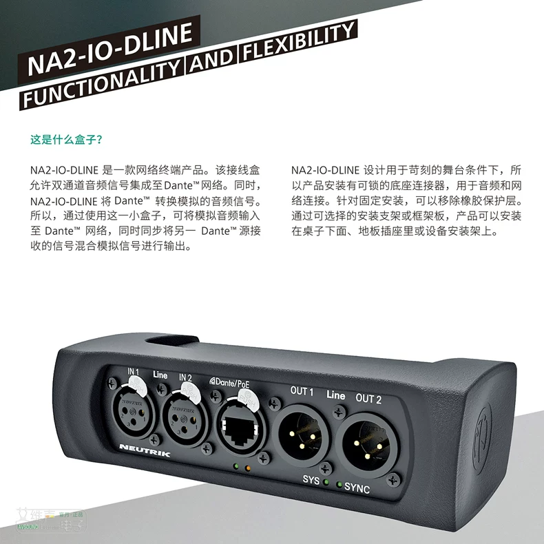 Hộp giao diện mạng âm thanh Neutrik I/O, truyền dẫn DANTE, NA2-IO-DLINE, tín hiệu analog XLR, DPRO