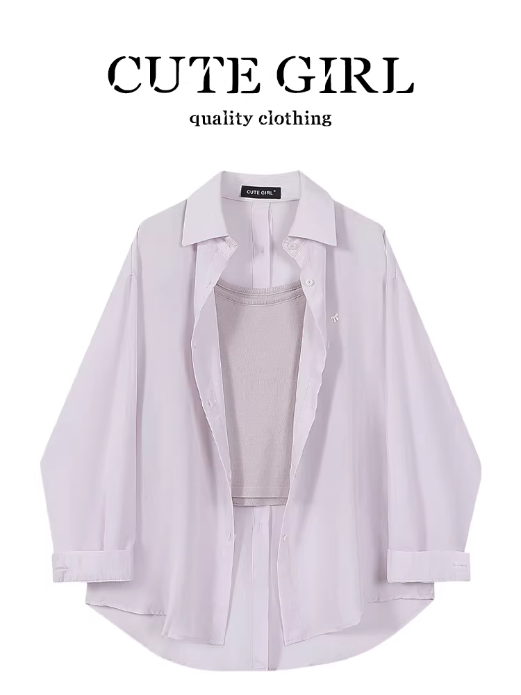 Áo chống nắng màu tím phong cách Hàn Quốc dễ thương dành cho nữ, trang phục mặc trong mùa hè với bộ hai mảnh áo ba lỗ