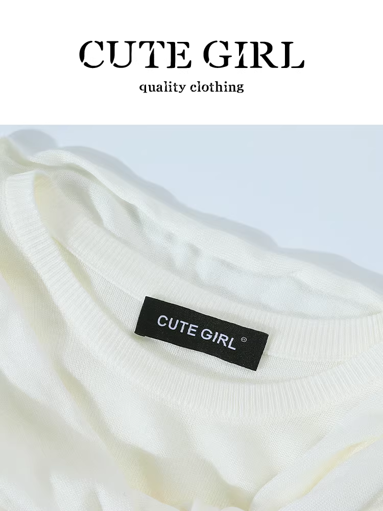 Áo dệt kim ngắn tay màu trắng phong cách Pháp có khăn choàng dành cho nữ vào đầu mùa thu, được thiết kế ôm dáng và tôn dáng.