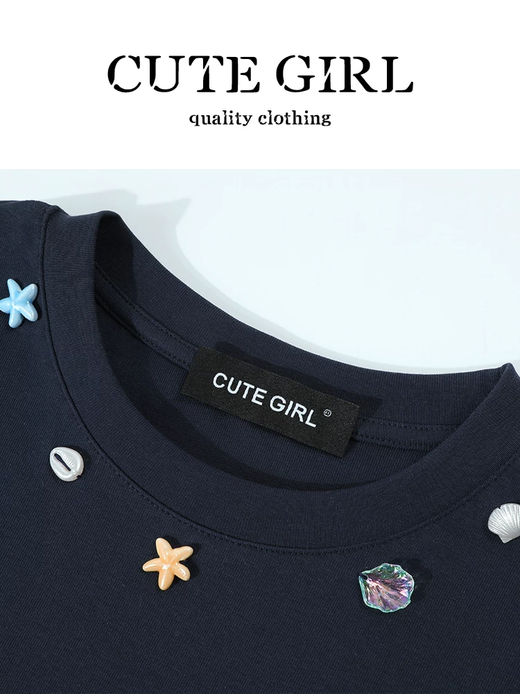 Áo thun ngắn tay chắp vá kẻ sọc màu phong cách Hàn Quốc CuteGirl dành cho nữ, thiết kế mùa hè, áo cổ tròn độc đáo