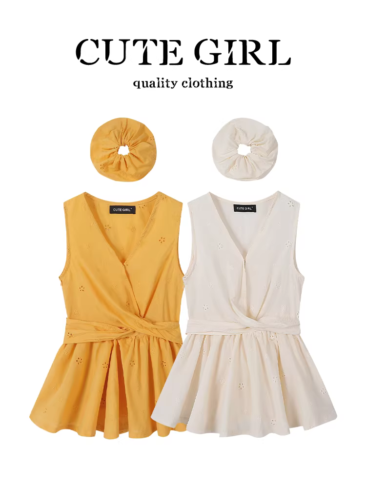 Áo vest không tay móc len kiểu Pháp dễ thương dành cho nữ trong mùa hè với áo thắt nơ thắt eo sang trọng