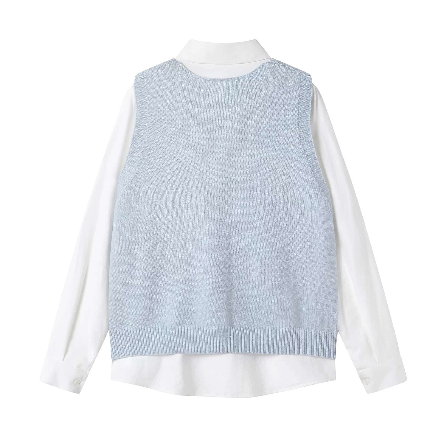 CuteGirl phong cách preppy áo vest dệt kim nơ cổ điển dành cho nữ mùa xuân áo sơ mi dài tay màu trắng bộ hai món
