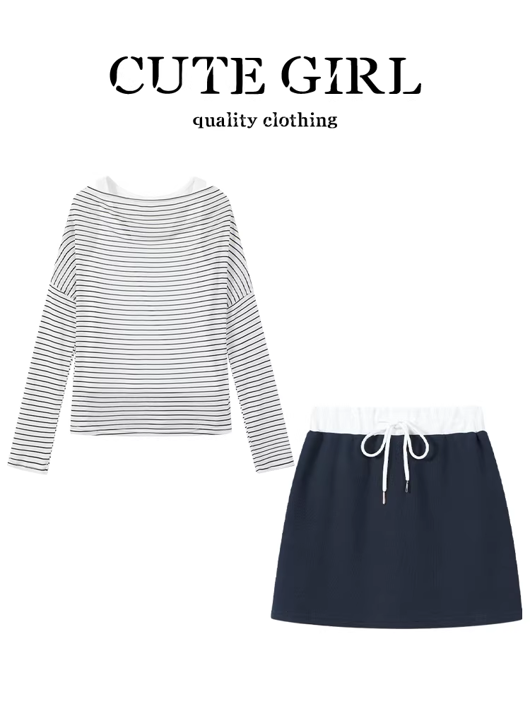 Trang phục mùa hè tuyệt đẹp của CuteGirl: bộ ba món gồm áo cổ lọ, áo khoác chống nắng sọc, áo phông, áo ba lỗ và váy.