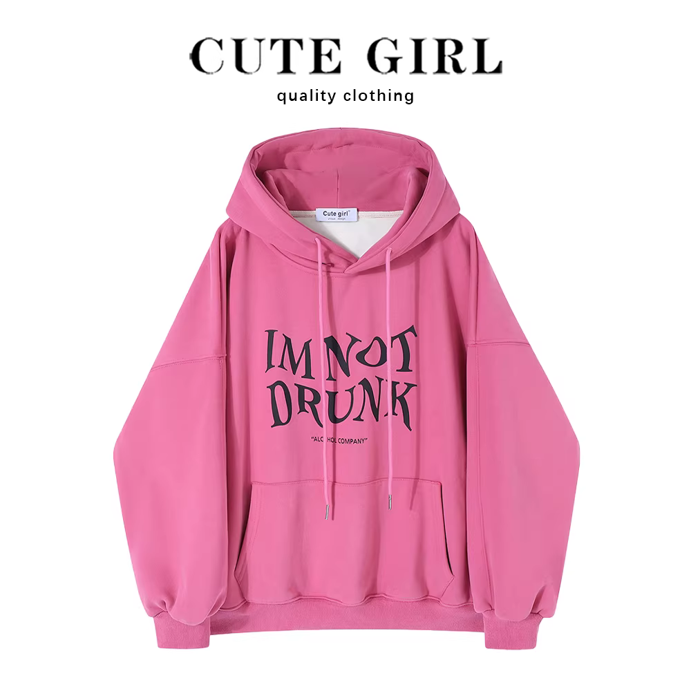 Áo nỉ có mũ trùm đầu lót lông cừu CuteGirl dành cho nữ, phong cách thu đông, thiết kế thời trang dopamine, áo khoác in chữ, phong cách phổ biến