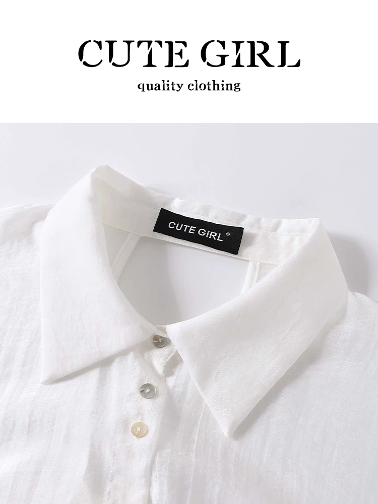 CuteGirl thiết kế kiểu Pháp cut out áo chống nắng màu trắng hở lưng áo sơ mi dài tay phong cách lười biếng mùa hè dành cho nữ