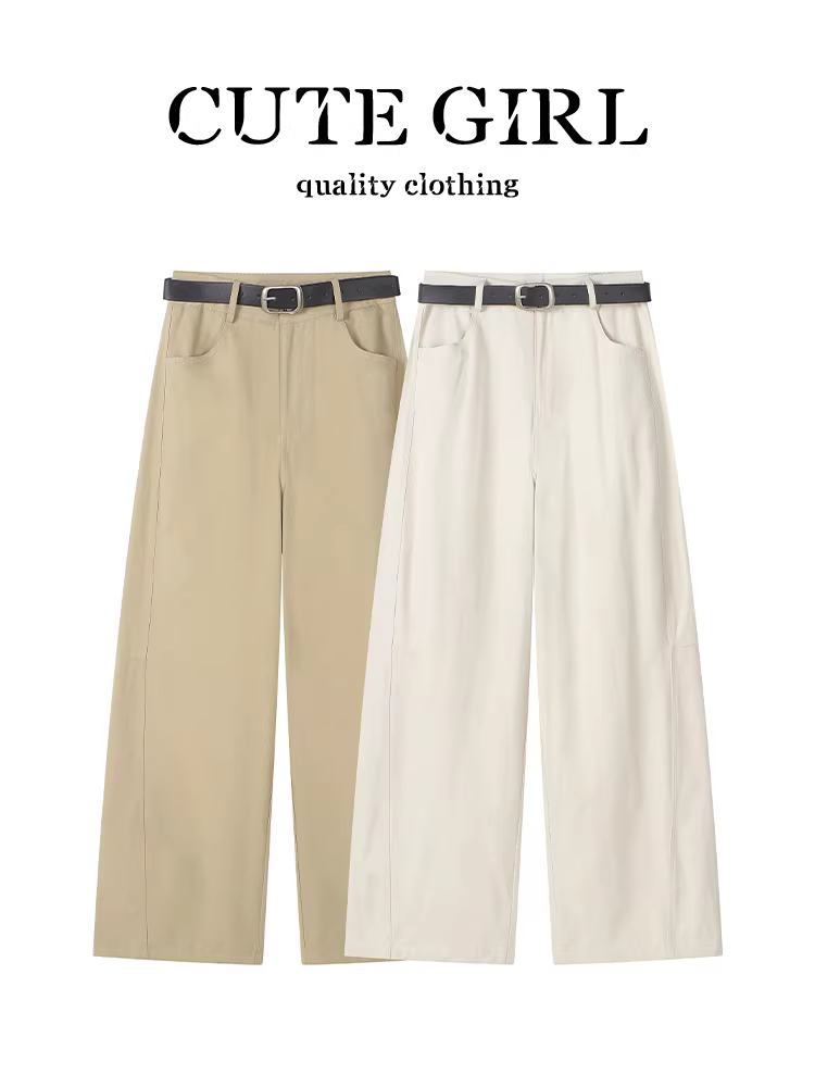 Quần ống rộng màu mơ nhỏ nhắn dễ thương dành cho nữ, mùa thu đông, quần ống đứng đa năng, dáng suông, eo cao, thanh lịch, tôn dáng