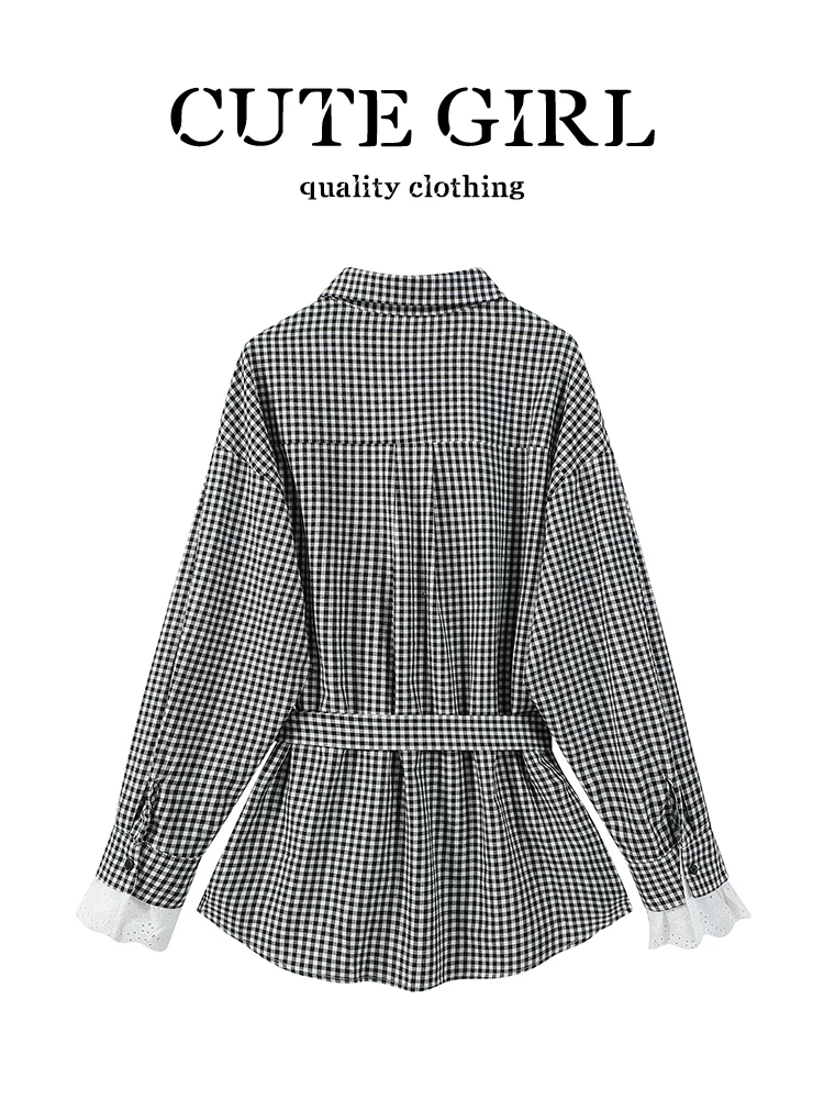 Áo sơ mi dài tay cổ polo kẻ sọc cổ điển Hàn Quốc CuteGirl dành cho nữ, thiết kế mùa thu, ôm eo, giảm béo, áo đa năng