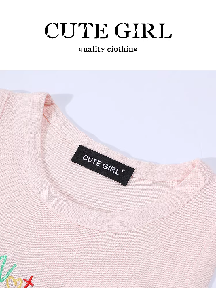 Áo yếm thêu chữ nhiều màu cổ tròn phong cách Hàn Quốc dành cho nữ, áo dopamine đa năng mùa hè