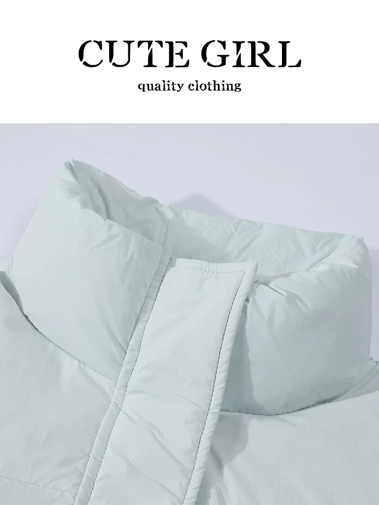 Áo khoác màu xanh lam phong cách Hàn Quốc có khăn choàng và cổ đứng dành cho nữ, mùa thu đông, áo khoác cotton thanh lịch, rộng rãi, giản dị, đa năng