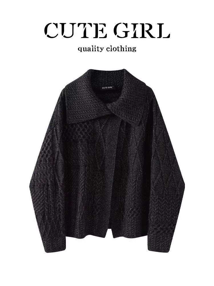Áo len dệt kim cổ điển màu xám đậm của CuteGirl dành cho nữ vào mùa thu, áo len dệt kim cao cấp, rộng rãi và đa năng, sang trọng