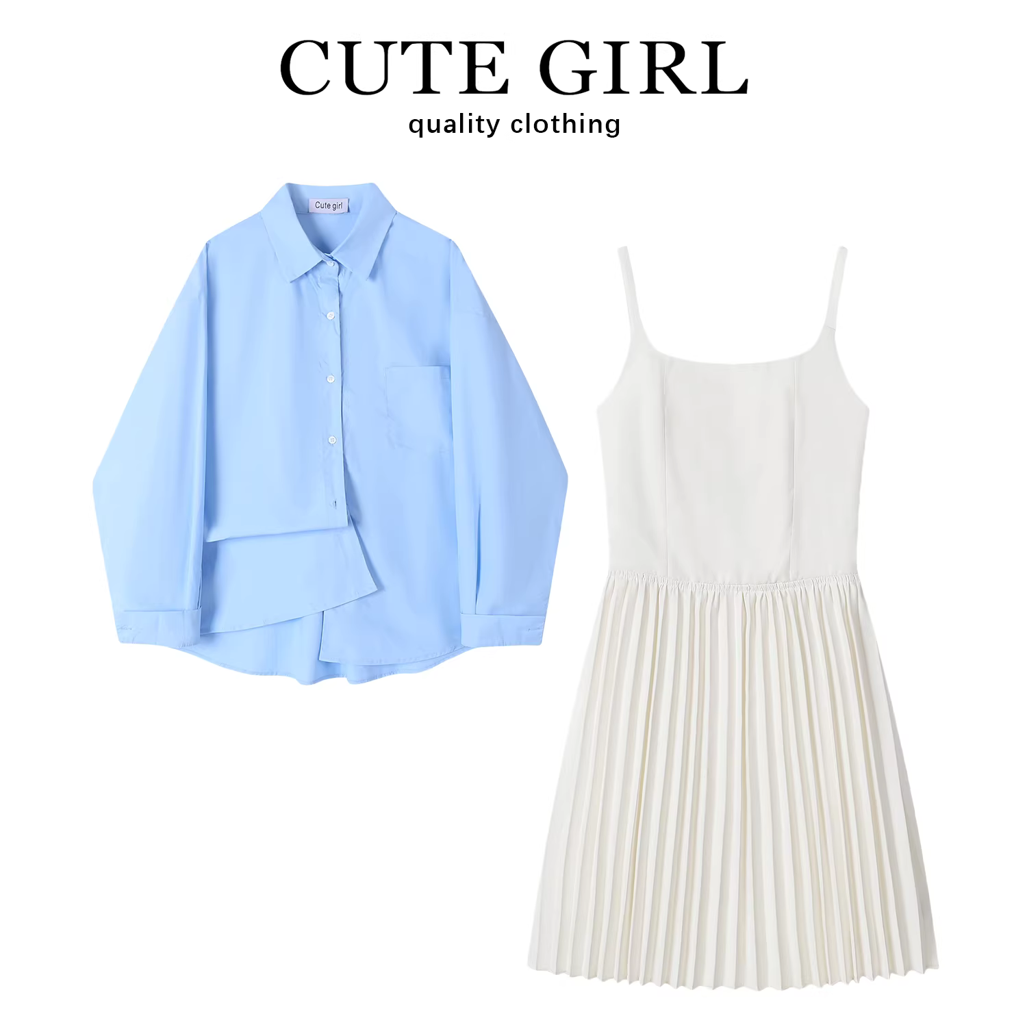 CuteGirl váy ngắn xếp ly màu trắng nhỏ nhắn váy ngắn có dây đeo nữ mùa hè mới phong cách kỳ nghỉ bên bờ biển