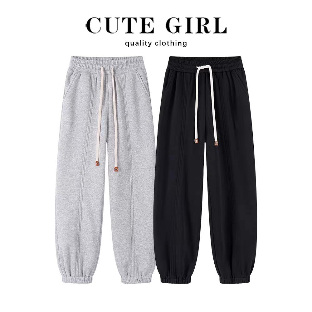 Quần jogger harem nữ chất liệu nỉ lót lông phong cách đường phố Mỹ, dễ thương, đa năng, mùa thu đông 2025