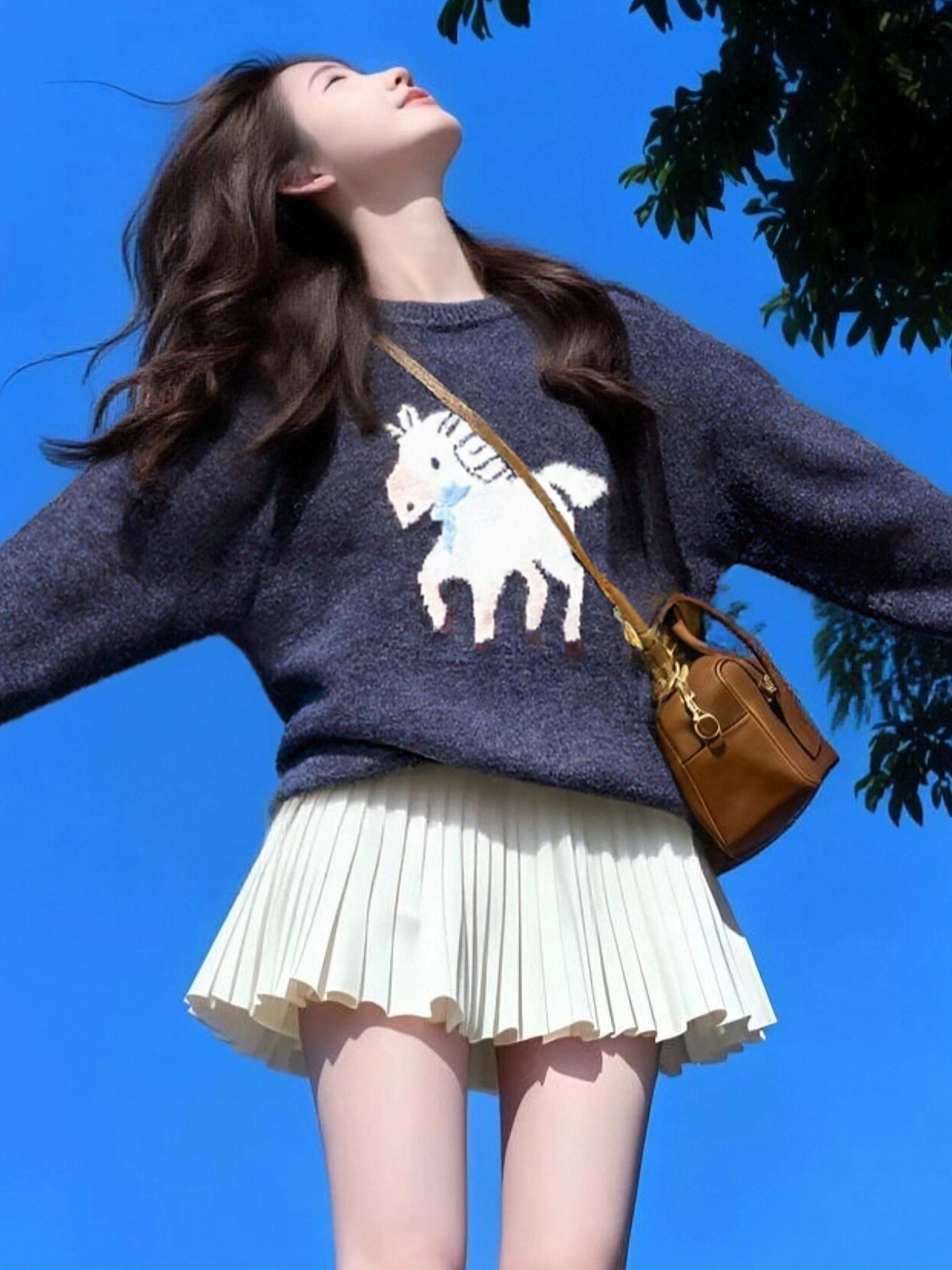 Áo len màu xám jacquard thắt nơ thiết kế CuteGirl dành cho nữ, áo dệt kim giảm tuổi cao cấp mùa đông