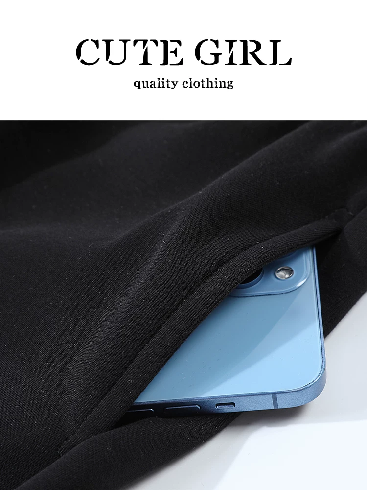 Quần ống rộng lưng thun màu đen phong cách Hàn Quốc dành cho nữ, thiết kế mùa thu, dáng rộng và đa năng, quần ống đứng tôn dáng