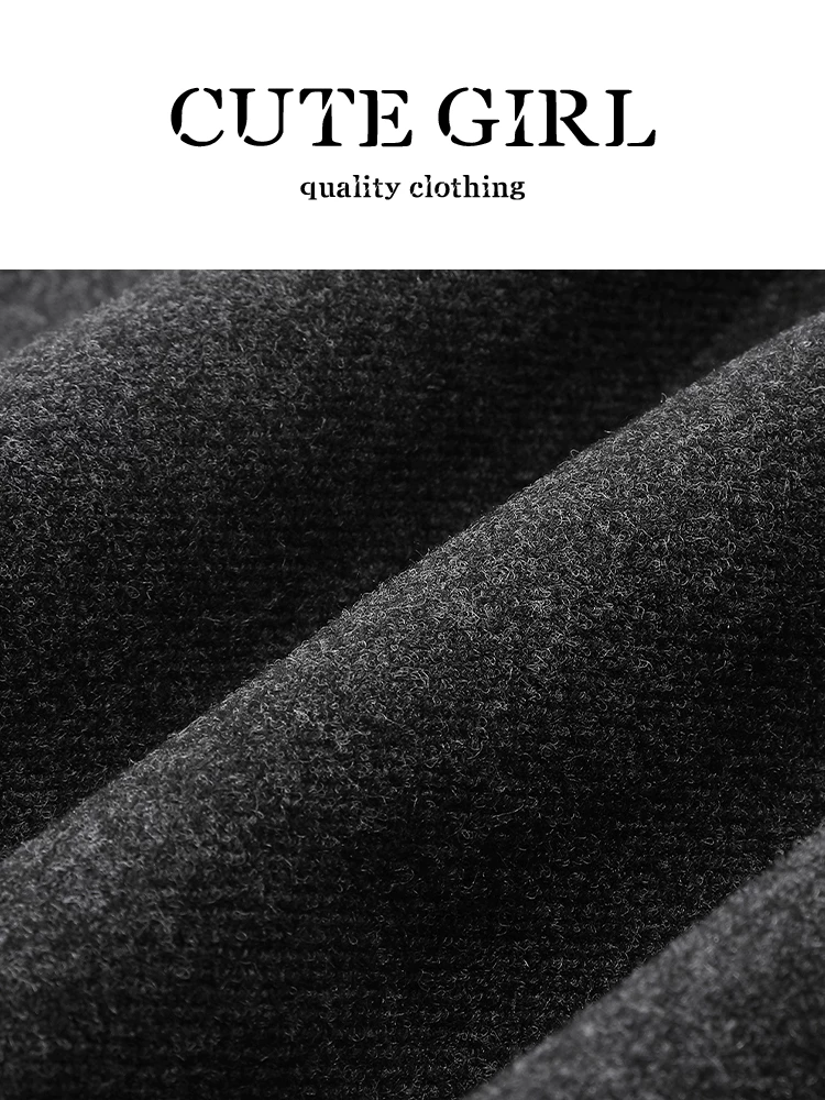 Váy len chấm bi màu xám cao cấp CuteGirl dành cho nữ, váy midi chữ A đa năng, cạp cao, kiểu dáng cổ điển mùa đông