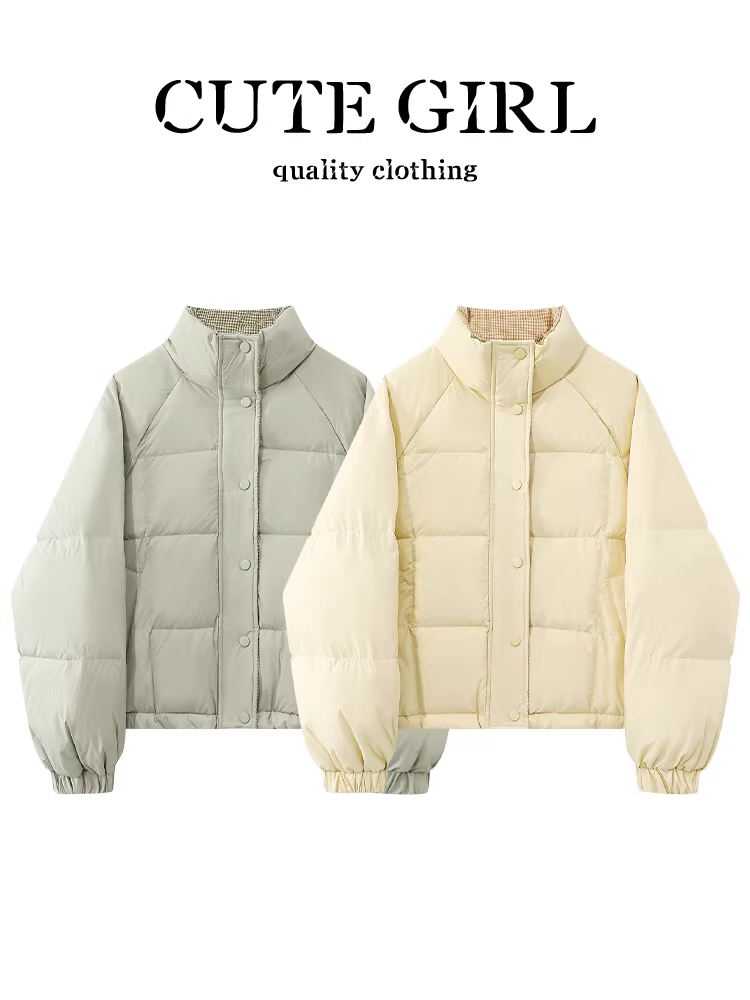 Áo khoác ngắn cổ đứng kẻ sọc phong cách Hàn Quốc CuteGirl dành cho nữ, mùa thu đông, áo khoác cotton thanh lịch, rộng rãi, giảm tuổi tác.