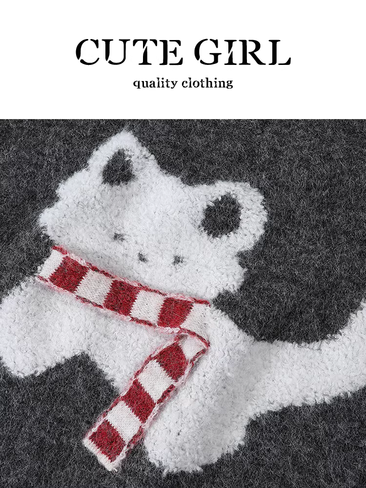 Áo len chui đầu cổ polo kiểu Hàn Quốc dễ thương dành cho nữ, chất liệu dệt kim dáng rộng, mùa thu đông