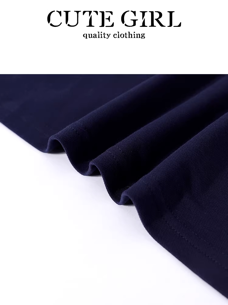 CuteGirl phong cách preppy váy ngắn tay cổ polo màu xanh hải quân dành cho nữ, váy chữ A ôm dáng mùa hè