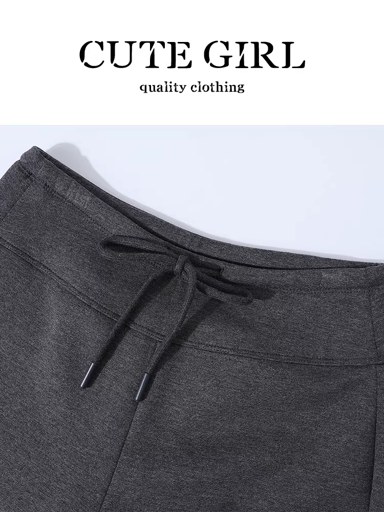Quần ống loe thông thường có eo co giãn màu xám đậm phong cách CuteGirl dành cho nữ, quần thể thao đa năng cạp cao giảm béo mùa thu