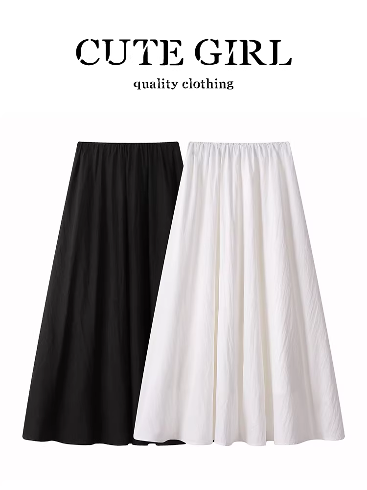 CuteGirl Váy trắng lưng cao phong cách Hàn Quốc dành cho nữ, váy dài dáng chữ A dáng rộng giảm tuổi mùa hè