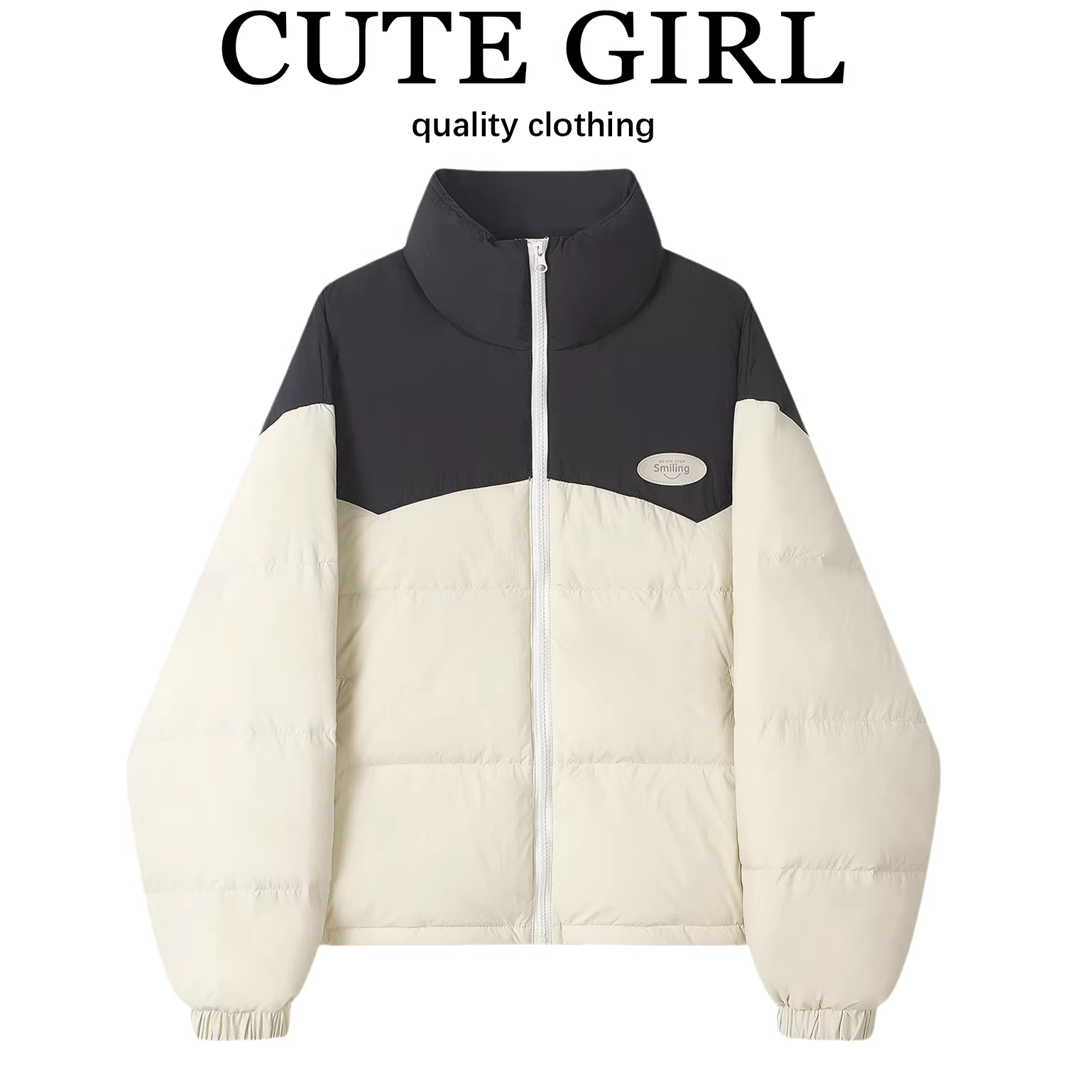 Áo khoác lông vũ màu trắng dày dặn cổ đứng phong cách Hàn Quốc dành cho nữ, áo khoác phao ngắn phong cách Kendall Jenner mùa thu đông.