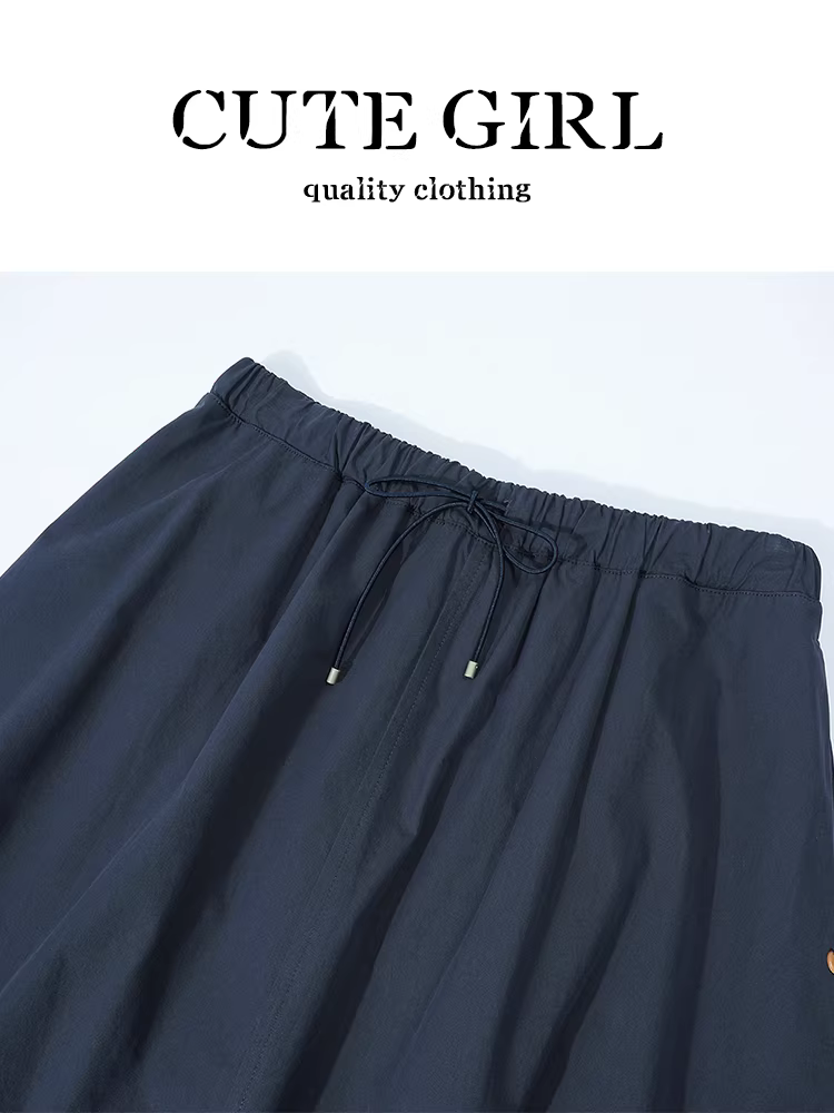 CuteGirl Váy công sở có dây rút lưng cao phong cách Hàn Quốc dành cho nữ, váy dài dáng rộng lưng thun mùa hè