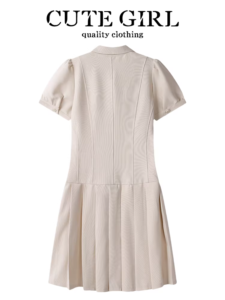 Váy kiểu Hàn Quốc thể thao, cổ polo, tay phồng dành cho nữ, thiết kế mùa hè với eo thon và chân váy xếp ly tôn dáng.