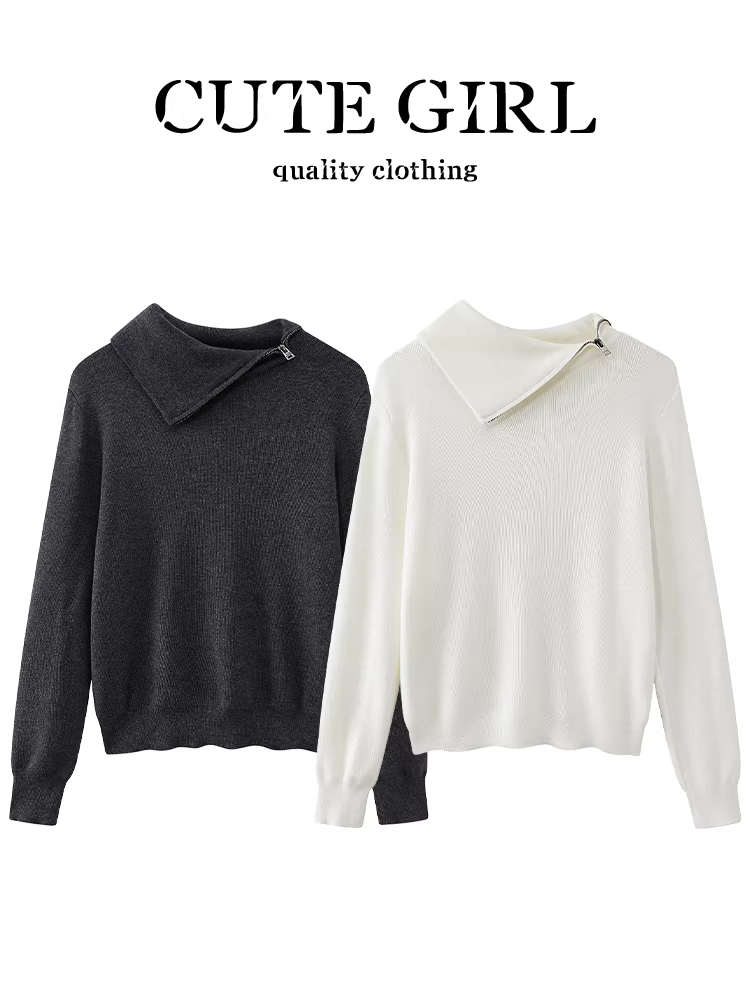 Áo len cổ trắng sành điệu của CuteGirl dành cho nữ, mùa thu đông, dáng rộng, giản dị, đa năng, đồ dệt kim độc đáo