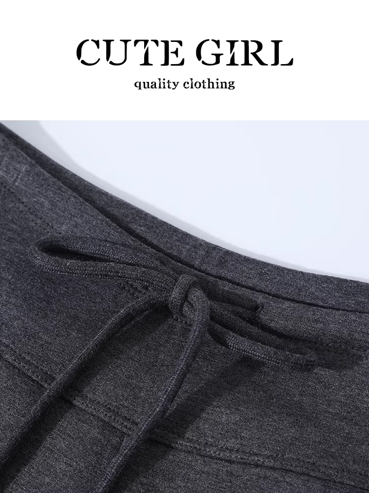 Quần ống loe thông thường có eo co giãn màu xám đậm phong cách CuteGirl dành cho nữ, quần thể thao đa năng cạp cao giảm béo mùa thu