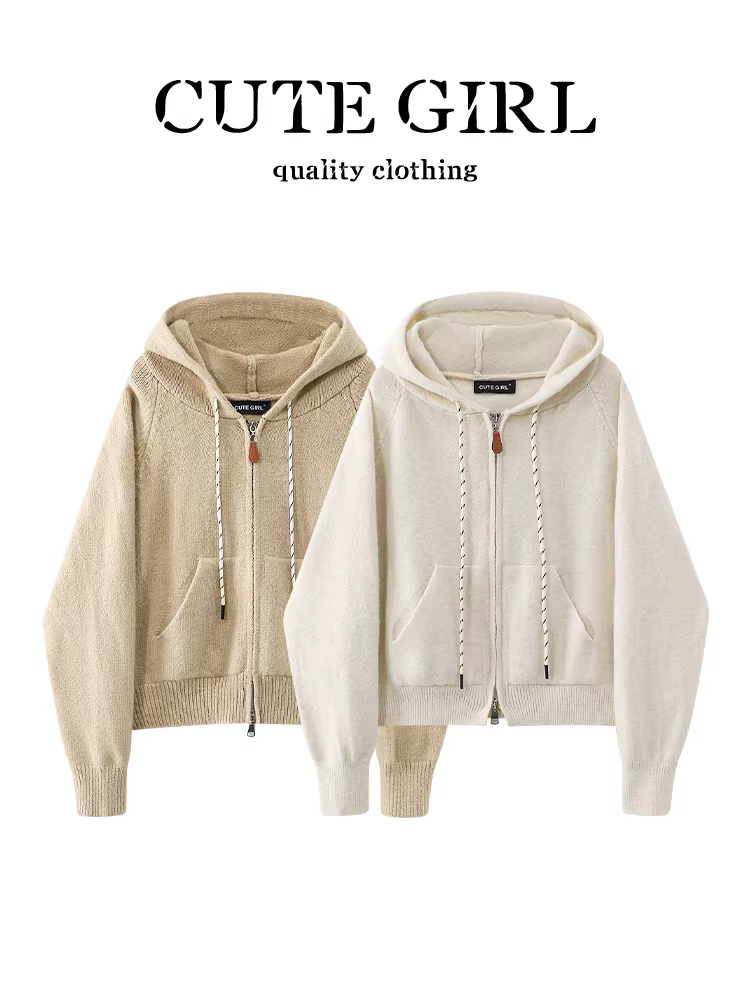 Áo len dệt kim có mũ trùm đầu màu kaki thiết kế CuteGirl dành cho nữ, mùa thu đông, áo len phong cách, dáng rộng, giản dị, đa năng